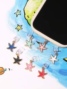 1/4pcs Multicolor Starfish Dust Plug, Creative Cute Fashion Marine Life, Glossy Alloy Metal Pendant, Transparent Silicone Dust Plug Accessory For Smartphone, Tablet, Kindle, Charging Port Decor, Suitable As Small Gift, Compatible With IPhone Lightning/Type-C, Firmly Protects Charging Port From Water, Moisture And Dirt