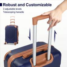 SUNROAD 3 Piece Travel Suitcase With Corner Protectors, 20/24/28 Inch, Durable Hard Shell, 360 Degree Spinner Wheels, Multifunctional, Large Capacity, Lightweight, Fashionable Multicolor - 3 in 1 藏青撞棕色 - 查看 7