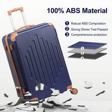 SUNROAD 3 Piece Travel Suitcase With Corner Protectors, 20/24/28 Inch, Durable Hard Shell, 360 Degree Spinner Wheels, Multifunctional, Large Capacity, Lightweight, Fashionable Multicolor - 3 in 1 藏青撞棕色 - 查看 9