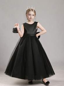 少女黑色蝴蝶结圣诞派对串珠公主裙，适合女孩生日礼物、派对、宴会、舞会、花童、伴娘礼服、节日庆典 - 黑色 - 查看 2