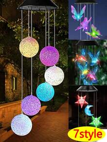 7 Style Outdoor Waterproof Solar Wind Chime Lamp, Portable Color-Changing LED Wind Chime Suitable For Home Decor Outdoor Garden Patio Porch Window Lawn Deck Terrace Tree Fence Porch Balcony Family Dinner Birthday Party Wedding Decor Atmosphere Light - Multicolor - View 1