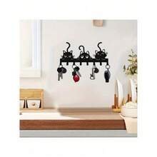 The Charming Cat-Themed Keychain Black Metal Wall-Mounted Storage Box Is Easy To Install And Very Suitable For Home Entrance, Living Room And Bedroom Decoration. Entrance Storage Box | Decorative Key Holder | Fashionable Black Finish - 黑色 - 查看 2
