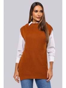 Max Fang Women's Knit Vest With Side Slits - 駝色 - 查看 2