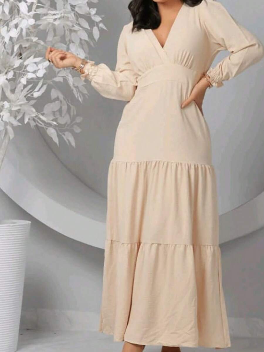 Women's Evangelical Dress Simple Casual Conservative/Modest Elegant Fabric Ruffle Hem Wedding Summer Winter - 乾枯玫瑰色 - 查看 1