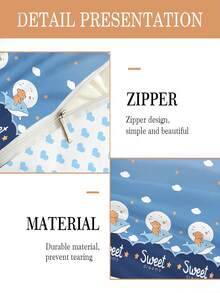 1/2pcs Ocean Adventure Bedding Set, Playful Bear & Dolphin Pattern, Blue Heart Reversible Design, Suitable For Baby Room