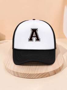 1pc Kids Spring/Summer 26 Alphabet Letter Print Baseball Cap With Drawstring, Mesh Breathable Sunshade Truck Driver Hat For Boys And Girls, Navy Blue, Outdoor Use, Foam Material