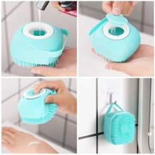 1pc Pet Shampoo Brush And Bath Brush, Silicone Massage Rubber Bath Comb With Shampoo Storage Device, Suitable For Dog And Cat Grooming Tools, Scrubbing And Bathing Cleaning Tools (Random Color Shipping)