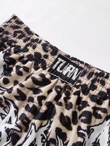 Fashionable Street Cross & Leopard Print Loose Men's Shorts, Boxing Shorts, Sporty Style - Multicolor - View 3