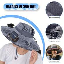 Ayamaya Solar Fan Sun Hat, Wide Brim Outdoor Fisherman Hat With 2 Fans, Adjustable 180° Rotating Fan Cooling UPF 50+ Hat - 墨水 - 查看 6