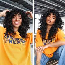 GKtineke-Curly-Wig Big-Curly-Wigs-For-Women 20 Inch- Long-Curly-Afro-Wig-With-Bangs Synthetic-Hair-Replacement-Wigs-For- Cosplay And Daily (Brown) - màu nâu - Xem 6