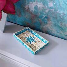 1 pieza Bandeja cuadrada de concha de perla, bandeja decorativa pintada a mano para almacenar maquillaje, joyas, bocadillos, postres, bebidas, pan, pasteles y artículos del hogar, accesorio de decoración de lujo nórdico