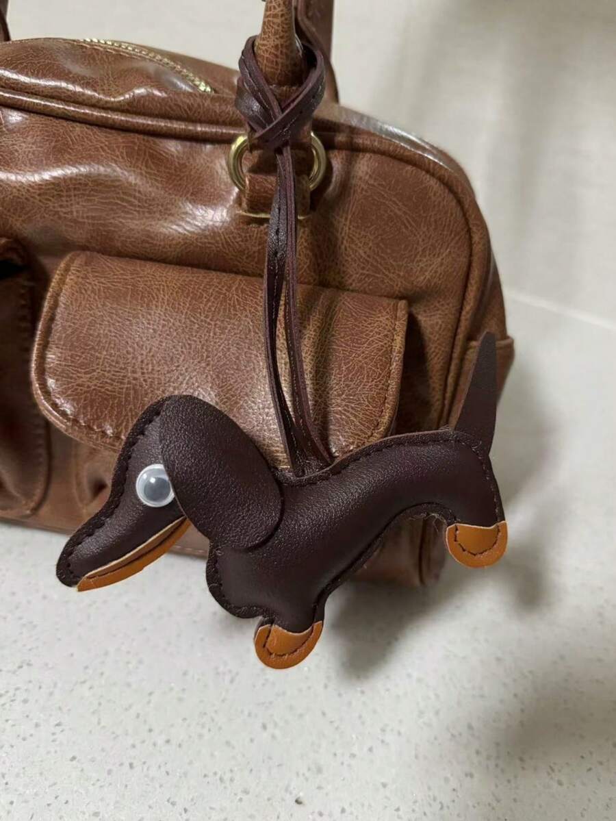 Dachshund Dog Chocolate Charm Blogger Same Style Niche Personalized DIY Accessory PU Dog Pendant Hanging Rope Pendant Bag Decor Charm - Brown - View 1