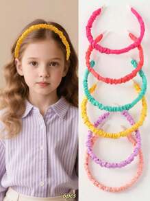 Set de 6 diademas de encaje dulce para niñas, diseño de tela por capas, diadema no dañina