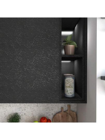 Roll Zwart Imitation Zijden Home Self Adhesive Peel Stick Wand Paper, Room Bedroom ,Living ,Kitchen Cabinets Stickers, Thicken Removable Contact Paper Countertops Furniture Renovation Wallpaper view 5