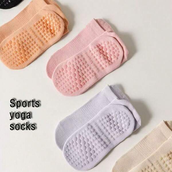1 Pair Of Sporty Anti-Slip Women's Yoga Socks, Pure Color, Mesh, Cotton, Suitable For Fitness And Pilates.