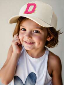 1pc Kids A-Z Letter Embroidered Adjustable Baseball Cap, Unisex Outdoor Casual Sun Hat, Bone White, Ages 8-16 - Beige - View 2