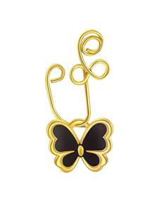 1pc Bohemian Stainless Steel Nose Hoop, Adjustable Size Multi-Color Butterfly & Circle Fake Nose Ring/Clip