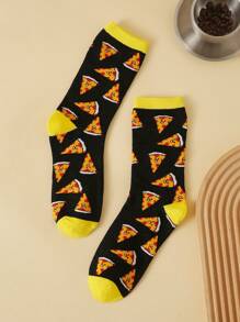 1 Pair / 2 Pairs Men's Breathable Sweat-Absorbent Comfortable Casual Pizza Mid-Calf Socks