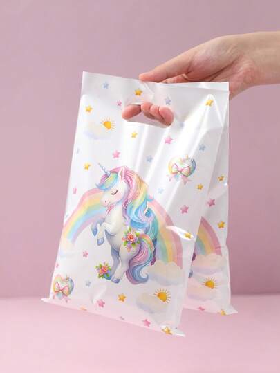 10/25/50 st presentpåsar med enhörningstema, presentpåsar med regnbågsmönster och stjärnmönster, plastpåsar, presentdekorationer för enhörningar till födelsedagsfesten, små presentpåsar till högtider, presentpåsar till bröllopsfesten, babyshowerdekorationer, könsavslöjande festdekorationer, enhörningsdekorationer, köksförpackningstillbehör, presentpåsar till småsaker till shopping, festfavoriter