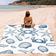 1 件海洋元素印花沙滩垫，防水防沙超大沙滩垫，轻便，适合成人旅行、露营和野餐 - 彩色 - 查看 6