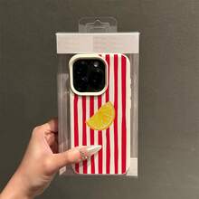 1个TPU材质红色条纹柠檬极简手机壳，兼容苹果手机 - 白色 - 查看 3