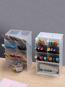 1 件斜插笔筒多隔层办公桌收纳盒，大容量化妆品收纳盒