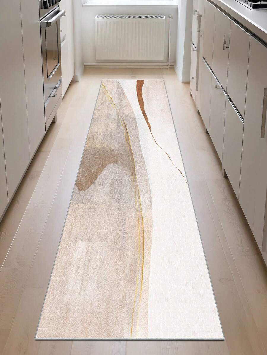 1 Pc Cream Modern Minimalist Style Corridor Rug, 850g/M² Crystal Velvet Rectangular, Non-Slip Washable, Home Decor Carpet For Living Room, Kitchen, Dining Room, Office, All Season - Beige - View 1