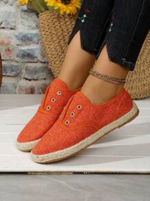 1 Pair Preppy Style Patchwork Flat Loafers, Basic Commute Vintage Fabric Shoes For Home, Office, Vacation, All Season