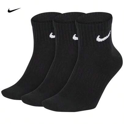  3 Pairs NIKE U EVERYDAY LTWT ANKLE Moisture-Wicking Cotton Blend Casual Training Socks, Black