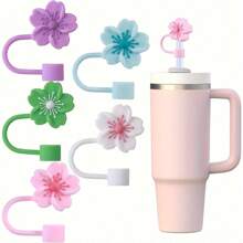 2pcs Cherry Blossom Design Silicone Straw Sleeve & Dust Cover, Fit 10mm/0.4 Inch Straws