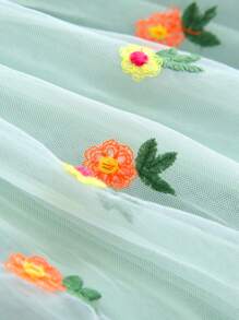 1pc Young Girls Cute Princess Glamorous Butterfly Decor Cap Sleeve Floral Embroidery Tulle Tutu Dress, Party/Birthday/Beach Vacation Dress, For Spring/Summer/Autumn