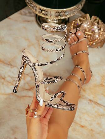 时尚性感超高跟女式凉鞋，带水钻蛇形装饰，银色方头高跟凉鞋，适合派对和宴会