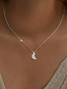 1pc S925 Sterling Silver Moon Pendant Necklace, Birthday, Anniversary Gift For Girl, Mom, Wife, Lady, Daughter, Suitable For Daily Wear, Party, Date - Croissant - View 2