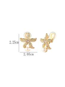 1 par de brincos de cristal estrela do mar e pérola falsa com clipe para mulheres, acessórios elegantes e elegantes para uso diário e presentes