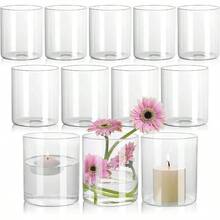 paquete de 12 jarrones de cristal cilíndricos transparentes de 5 pulgadas para centros de mesa, sostenedores a granel de velas Hurricane de cristal, pequeños floreros decorativos para mesas, sostenedores de velas flotantes para bodas y decoración del hogar - transparente - Ver 1