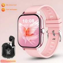 Hot 1 Pair Comfortable Silicone Watch Bands For Men & Women, Upgraded Smart Watch With Wireless Earbuds, Featuring Step Counting, Calorie Tracking, Multiple Sport Modes, Remote Camera, Music Control, Alarm, Message Reminder, 180mAh Battery, 1.83" Full Touch Screen, Compatible With Android & IOS, Great Gift For Holidays