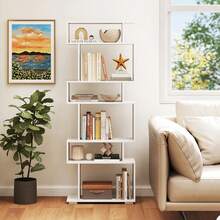 Lifezeal 6-Tier Storage Bookshelf S-Shaped Geometric Bookcase With Anti-Toppling Kits