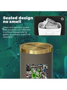 9L/2.3GAL Bathroom Trash Cans Gold,Brush Brass Trash Can With Lid,Gold Trash Can For Bathroom,Bedroom, Powder Room,Office,Laundry Room (9L-Gery) - 9L-driven - View 4
