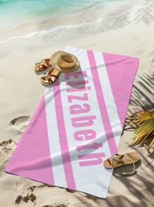 1 pièce Serviette de plage surdimensionnée en microfibre avec texte personnalisé, motif géométrique rayé minimaliste. Cadeau personnalisé pour les amis, les camarades de classe, la remise des diplômes. Couverture de plage/piscine/voyage , indispensable pour les vacances