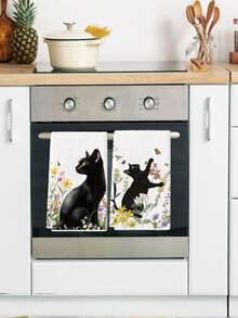 2Pcs Cat Kitchen Towels Watercolor Black And White Cat For Cat Lovers With "Silently Judging Your Meow" Design Farmhouse Dish Towels Kitchen Dishwashing Hand Tea Towels Kitchen Drying Dish Towels For Kitchen Dining Room Table - White - View 3