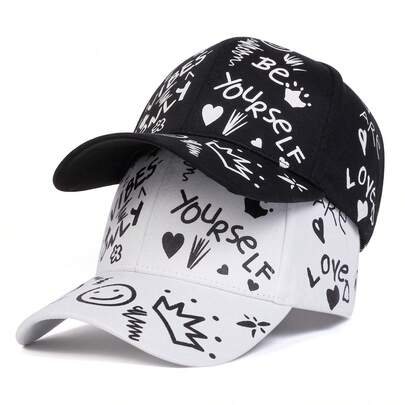 1 pièce Casquette de baseball avec imprimé visage souriant graffiti pour homme, chapeau décontracté streetwear pour le printemps/automne, extérieur, voyage, plage