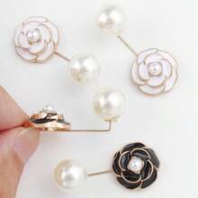 1/2/4/6/8/10pcs Set Camellia Flower Brooch, Anti-Slip Lapel Pin, Pearl Collar Clip, Cardigan Fastener, Women Fashion Accessory - Multicolor - View 10