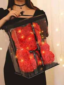 2/1pc, 9.25*15.5inch Rose Bear Figurine Mini Foam Bear Cute Home Decor, Romantic Artificial Flower Design, Suitable For Mother's Day, Father's Day, Graduation, Valentine's Day, Wedding Party, Birthday, Window & Tabletop Decor, Perfect Gift For Family & Friends - Multicolor - View 2