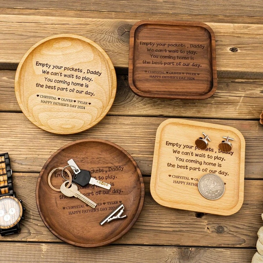 Personalized Valet Tray For Dad, Father's Day Gift, Catch All Table Tray, Birthday Gifts For Dad, Custom Valet Tray, Engraved Key Tray, Empty Your Pockets Daddy, Custom Engraved Wood Tray, Custom Wood Catchall, Personalized Valet Tray For Men - Multicolor - View 1
