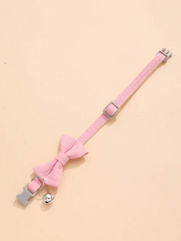 1pc Polyester Solid Color Bowknot Pet Collar In Pink