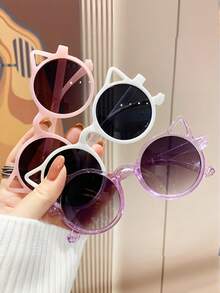 2/3 Pairs Girls' Colorful Minimalist Cat Ear Cartoon Glasses, Fashionable & Versatile For Daily Wear