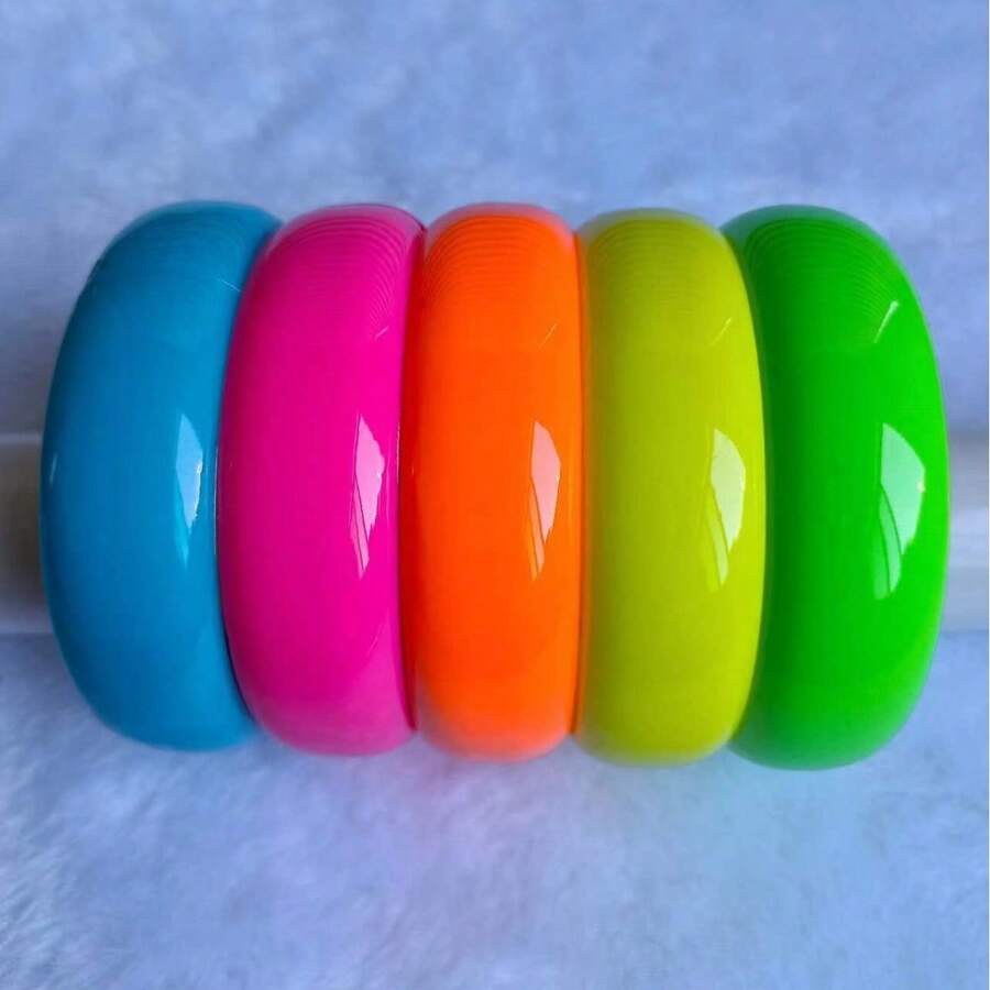 1pc 2cm Wide Plastic Bangle Bracelet, Resin Candy Color Party Wear
