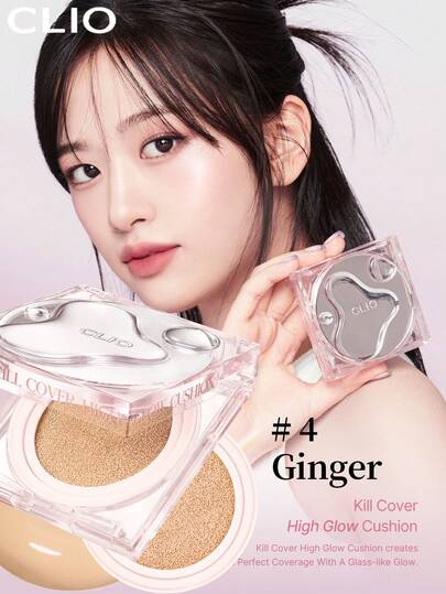 Clio Crema de maquillaje en cojín KILL COVER HIGH GLOW K-Beauty, 14g*2 [Recambio incluido], FPS50+ PA++++, para piel seca, acabado de brillo intenso, cobertura completa, larga duración de 72 horas, ajuste a la piel, sin sensación de polvo, de larga duración, ligero, cobertura adaptable, maquillaje coreano