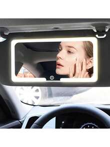 320mAh LED Lighted Car Visor Makeup Mirror, Rechargeable Vanity Mirror With Touch Control 3 Lighting Modes, Clip-On Rearview Mirror Makeup Mirror, Suitable For All Vehicles, Universal Car Interior Accessory - Ideal Christmas Gift, Perfect Valentine's Day Gift - White - View 5