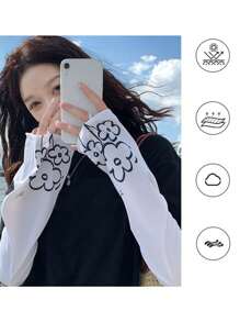 1 paire de manchettes de protection contre le soleil avec imprimé floral et champignon. Style été frais, mignon et cool pour filles. Manches longues imprimées mignonnes et décontractées, convenant à un usage quotidien/sport extérieur avec protection UV. Adapté aux étudiantes, au cyclisme, couvre-bras en soie de glace blanche.
